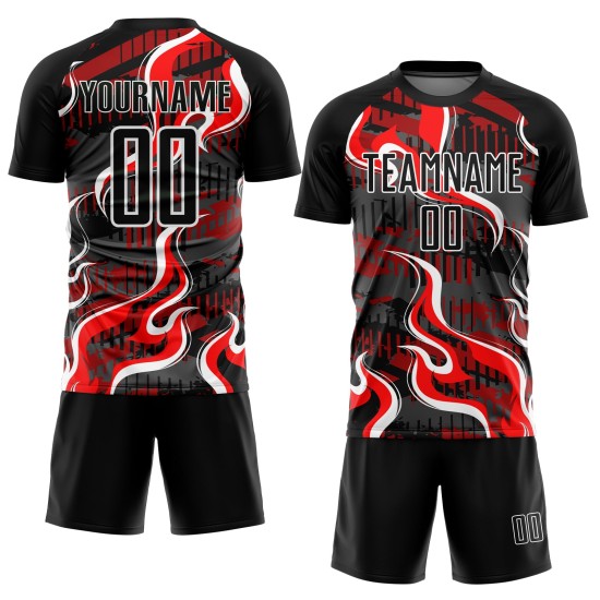 Flame Jersey Red-White Uniform Sublimation Black Soccer Custom Flame Jersey Red-White Uniform Sublimation Black Soccer Custom