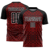 Black Custom Soccer Red-White Abstract Uniform Sublimation Jersey Geometric Shapes