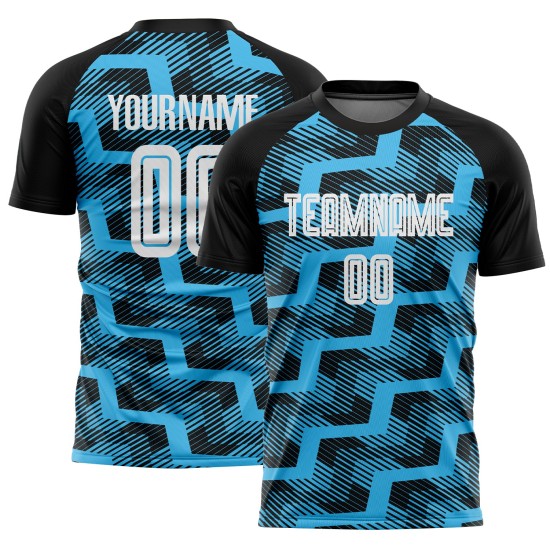 White-Sky Jersey Black Sublimation Custom Line Uniform Blue Soccer White-Sky Jersey Black Sublimation Custom Line Uniform Blue Soccer