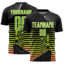 Green-White Neon Soccer Lines Sublimation Custom Black Uniform Jersey