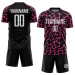 Splash Network Uniform Sublimation Black Soccer Jersey Custom White-Pink Abstract Splash Network Uniform Sublimation Black Soccer Jersey Custom White-Pink Abstract