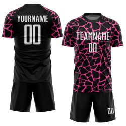 Splash Network Uniform Sublimation Black Soccer Jersey Custom White-Pink Abstract