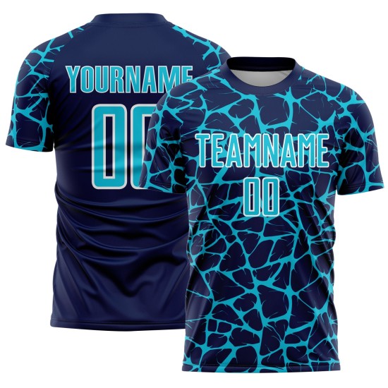Abstract Uniform Network Lakes Custom Sublimation Navy Splash Jersey Soccer Blue-White Abstract Uniform Network Lakes Custom Sublimation Navy Splash Jersey Soccer Blue-White