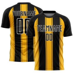 Uniform Gold-White Line Soccer Black Jersey Custom Sublimation