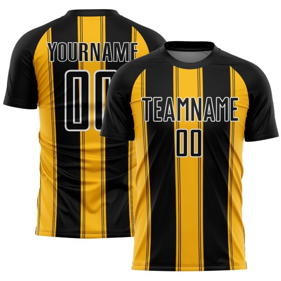 Uniform Gold-White Line Soccer Black Jersey Custom Sublimation Uniform Gold-White Line Soccer Black Jersey Custom Sublimation