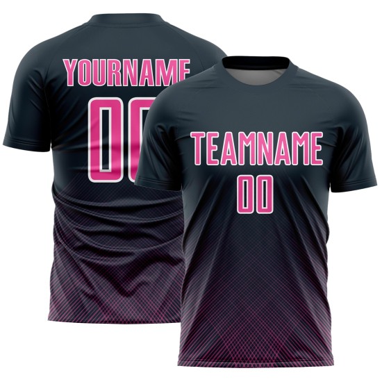 Sublimation Jersey Custom Soccer Uniform Navy Pink-White Lines Sublimation Jersey Custom Soccer Uniform Navy Pink-White Lines