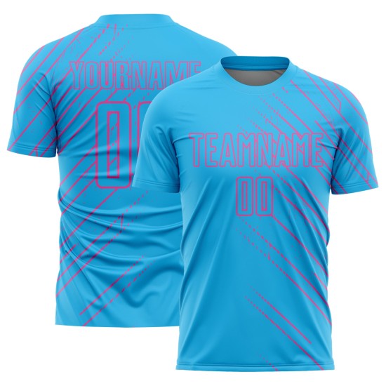 Pink Custom Sky Blue Jersey Uniform Soccer Lines Sublimation Pink Custom Sky Blue Jersey Uniform Soccer Lines Sublimation