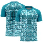 Custom Sublimation Teal Geometric Abstract Shapes Black Jersey Uniform Soccer Custom Sublimation Teal Geometric Abstract Shapes Black Jersey Uniform Soccer