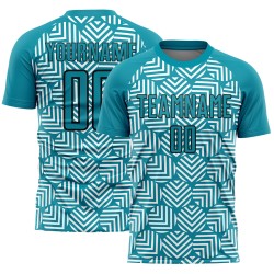 Custom Sublimation Teal Geometric Abstract Shapes Black Jersey Uniform Soccer