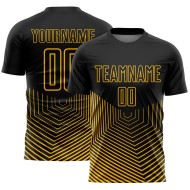 Gold Uniform Custom Jersey Geometric Lines Sublimation Soccer Black