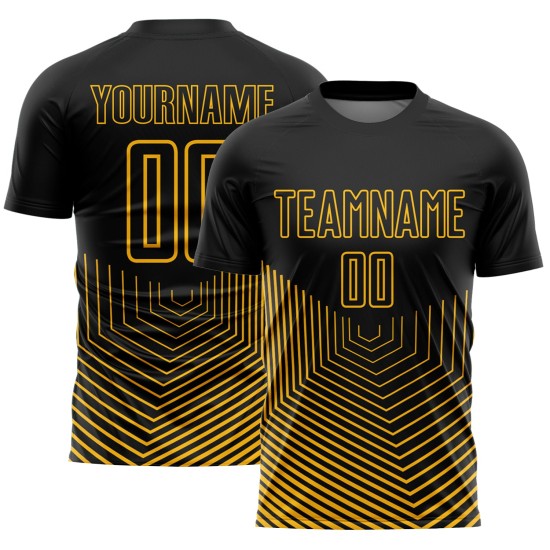 Gold Uniform Custom Jersey Geometric Lines Sublimation Soccer Black Gold Uniform Custom Jersey Geometric Lines Sublimation Soccer Black