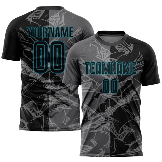 Uniform Graffiti Pattern Soccer Custom Gray-Teal Jersey Scratch Sublimation Steel Black Uniform Graffiti Pattern Soccer Custom Gray-Teal Jersey Scratch Sublimation Steel Black