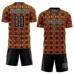 Orange Geometric Jersey Sublimation Shapes Black-White Custom Uniform Soccer