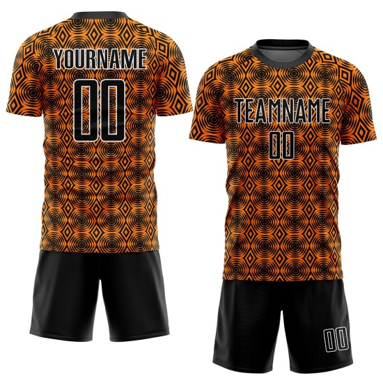 Orange Geometric Jersey Sublimation Shapes Black-White Custom Uniform Soccer Orange Geometric Jersey Sublimation Shapes Black-White Custom Uniform Soccer