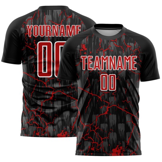 Uniform Lightning Custom Black Red-White Jersey Sublimation Soccer Uniform Lightning Custom Black Red-White Jersey Sublimation Soccer