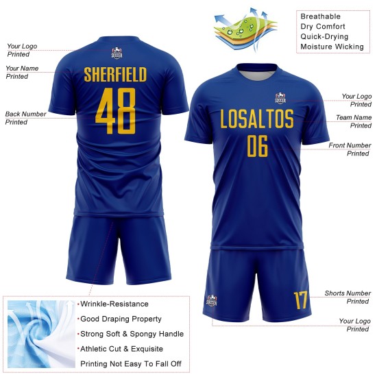 Jersey Soccer Custom Sublimation Yellow Uniform Royal Jersey Soccer Custom Sublimation Yellow Uniform Royal