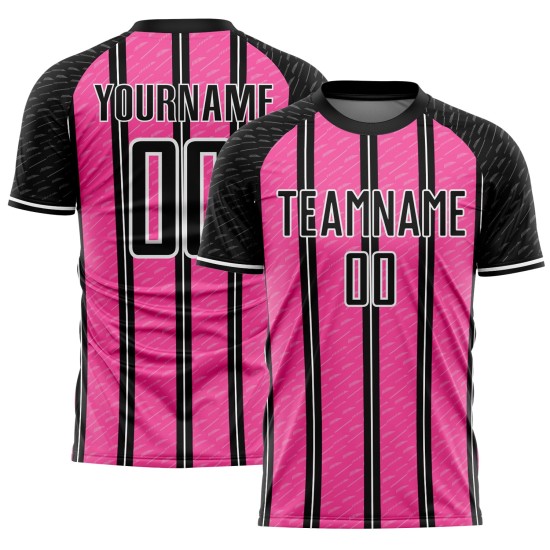 Line Sublimation Soccer Jersey Custom Uniform Black Pink-White Line Sublimation Soccer Jersey Custom Uniform Black Pink-White