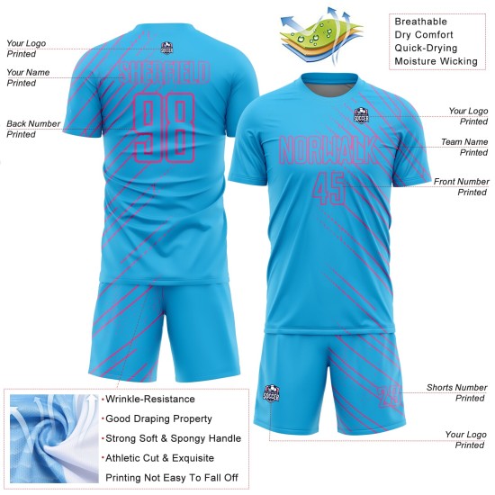 Pink Custom Sky Blue Jersey Uniform Soccer Lines Sublimation Pink Custom Sky Blue Jersey Uniform Soccer Lines Sublimation