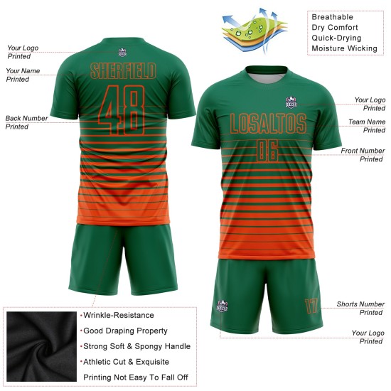 Jersey Uniform Soccer Green Fade Sublimation Kelly Custom Orange Pinstripe Fashion