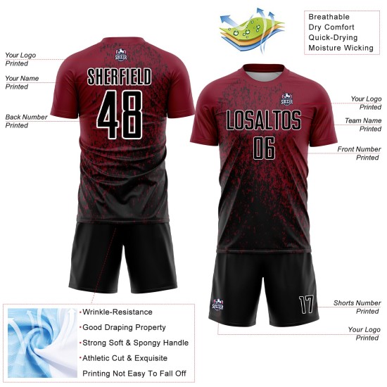 Sublimation Custom Soccer Art Fragment Uniform Black-White Jersey Crimson Abstract Sublimation Custom Soccer Art Fragment Uniform Black-White Jersey Crimson Abstract