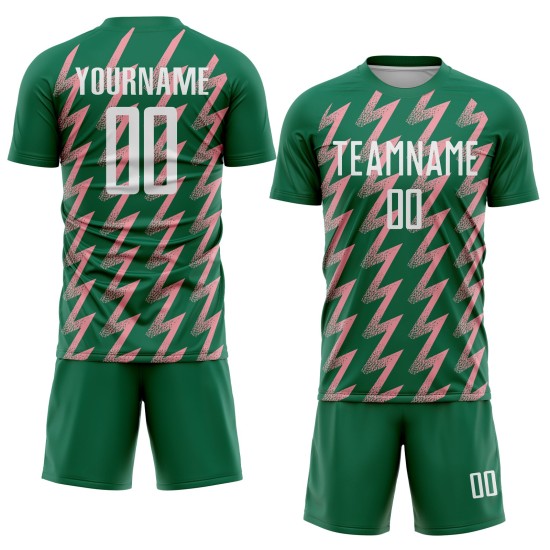 Uniform Sublimation Custom Green Jersey Shape Pink Zigzag White-Medium Soccer Kelly Uniform Sublimation Custom Green Jersey Shape Pink Zigzag White-Medium Soccer Kelly
