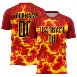 Custom Soccer Flame Jersey Black-Light Yellow Red Sublimation Uniform