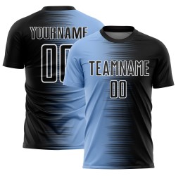 Uniform Soccer Jersey Custom Sublimation Black Blue-White Line Light Gradient