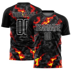 Jersey Soccer Uniform Black Gray Flame Red-Gold Custom Sublimation