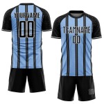 Sublimation Custom Blue-White Line Uniform Soccer Jersey Black Light Sublimation Custom Blue-White Line Uniform Soccer Jersey Black Light