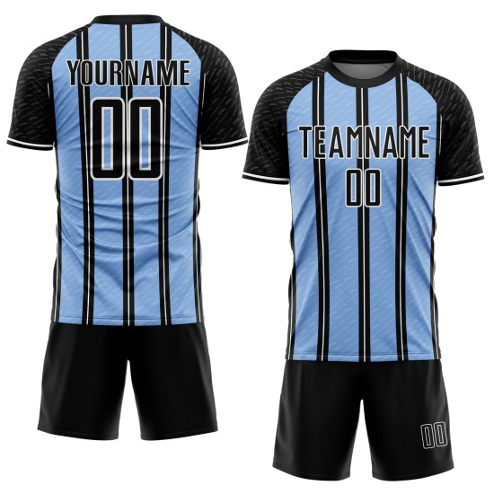 Sublimation Custom Blue-White Line Uniform Soccer Jersey Black Light Sublimation Custom Blue-White Line Uniform Soccer Jersey Black Light