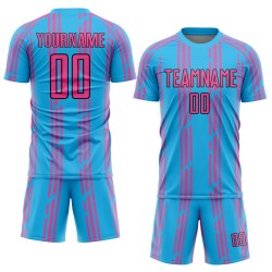 Pinstripe Pink-Black Custom Sky Sublimation Blue Jersey Soccer Uniform Pinstripe Pink-Black Custom Sky Sublimation Blue Jersey Soccer Uniform