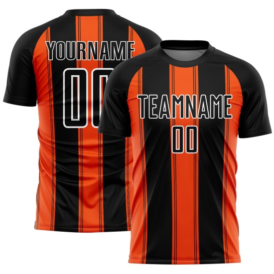 Custom Uniform Jersey Sublimation Soccer Orange-White Line Black Custom Uniform Jersey Sublimation Soccer Orange-White Line Black