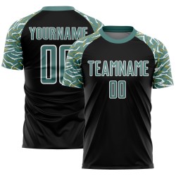 Curved Midnight Lines Soccer Black Green-White Sublimation Jersey Wavy And Uniform Custom