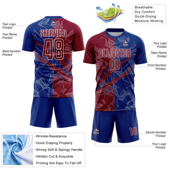 Custom Maroon-Royal Soccer Graffiti Scratch Uniform Jersey Sublimation Pattern Custom Maroon-Royal Soccer Graffiti Scratch Uniform Jersey Sublimation Pattern