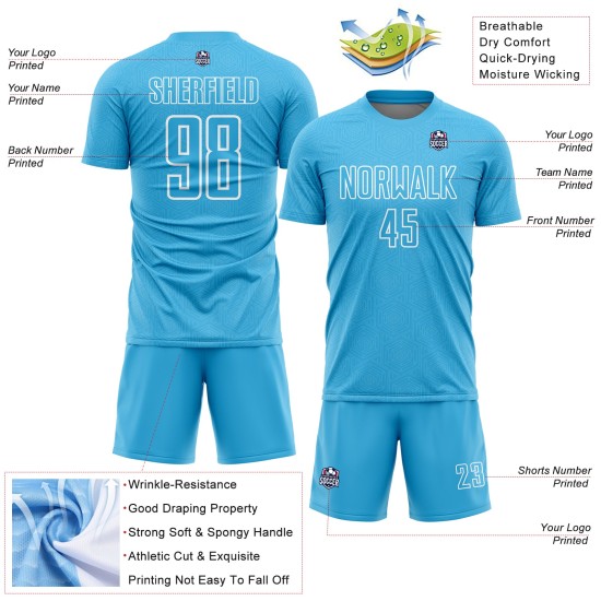 Soccer White Sublimation Uniform Shape Geometric Custom Blue Sky Jersey Soccer White Sublimation Uniform Shape Geometric Custom Blue Sky Jersey
