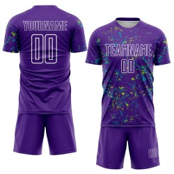 Purple Soccer Neon Green-Teal Uniform Jersey Abstract Fragment Sublimation Art Custom