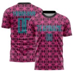 Jersey Shapes Pink Sublimation Custom Teal-Black Uniform Geometric Soccer Jersey Shapes Pink Sublimation Custom Teal-Black Uniform Geometric Soccer