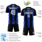 Soccer Blue Custom Black Sublimation Line Jersey White-Thunder Uniform Soccer Blue Custom Black Sublimation Line Jersey White-Thunder Uniform