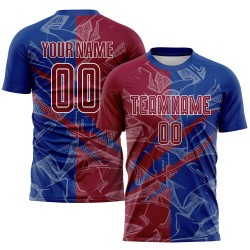 Custom Maroon-Royal Soccer Graffiti Scratch Uniform Jersey Sublimation Pattern