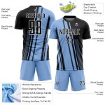 Light Custom Uniform Blue Jersey Lines Black-White Soccer Sublimation Light Custom Uniform Blue Jersey Lines Black-White Soccer Sublimation