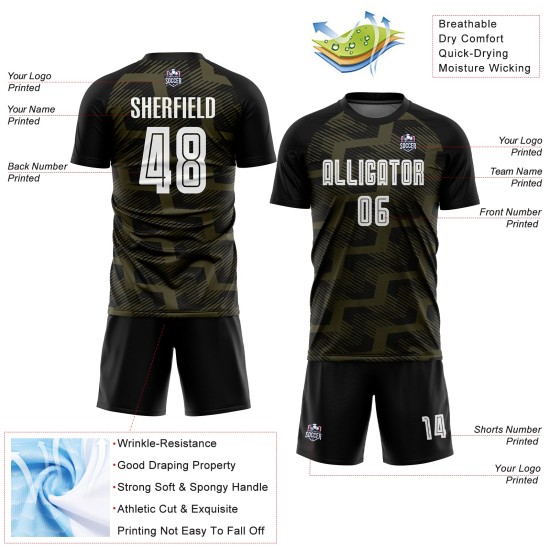 Soccer Jersey Custom Line White-Olive Uniform Black Sublimation Soccer Jersey Custom Line White-Olive Uniform Black Sublimation