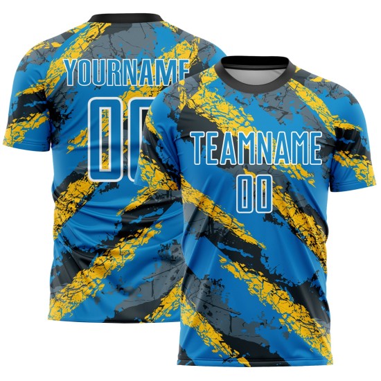 Sublimation Powder Blue Soccer Uniform Yellow-White Custom Jersey Sublimation Powder Blue Soccer Uniform Yellow-White Custom Jersey