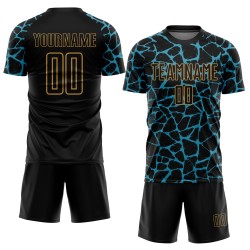 Jersey Blue-Old Gold Abstract Custom Soccer Black Network Uniform Splash Sublimation Panther