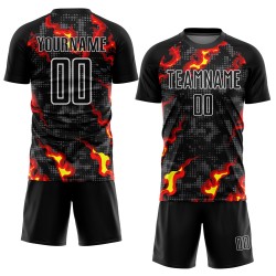 Jersey Soccer Uniform Black Gray Flame Red-Gold Custom Sublimation