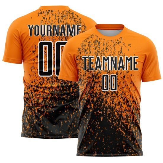 Orange Soccer Sublimation Uniform Art Jersey Fragment Abstract Black-White Bay Custom Orange Soccer Sublimation Uniform Art Jersey Fragment Abstract Black-White Bay Custom
