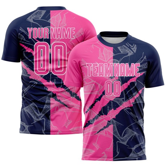 Uniform Graffiti Pattern Jersey Pink-Navy Custom Sublimation Soccer Scratch Uniform Graffiti Pattern Jersey Pink-Navy Custom Sublimation Soccer Scratch