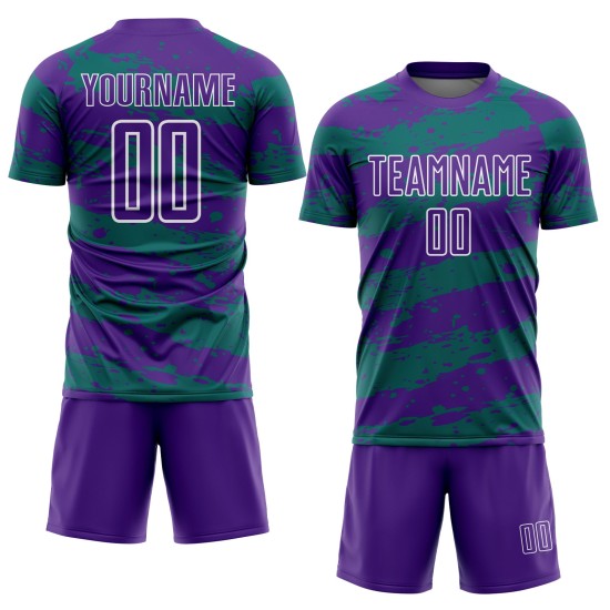 Uniform Soccer Jersey Splash Teal-White Custom Purple Sublimation Uniform Soccer Jersey Splash Teal-White Custom Purple Sublimation