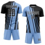 Light Custom Uniform Blue Jersey Lines Black-White Soccer Sublimation Light Custom Uniform Blue Jersey Lines Black-White Soccer Sublimation