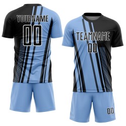 Light Custom Uniform Blue Jersey Lines Black-White Soccer Sublimation
