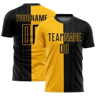 Fashion Split Sublimation Custom Jersey Black Pinstripe Uniform Soccer Gold